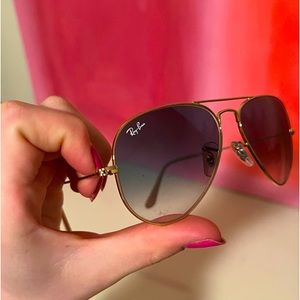 Gold with gradient blue polarized lens Ray-Ban, for NARROW face size 55-14